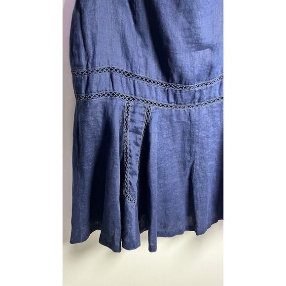 Lauren Ralph Lauren Size 14 Navy Fit & Flare Embroidered Cut Outs Linen Skirt - Picture 3 of 8